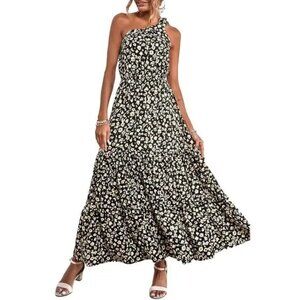 NWT - Pretty Garden Floral One Shoulder Maxi Dress w/Ruffle Detail Size Small